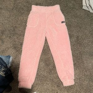 Pink, fuzzy sweatpants
